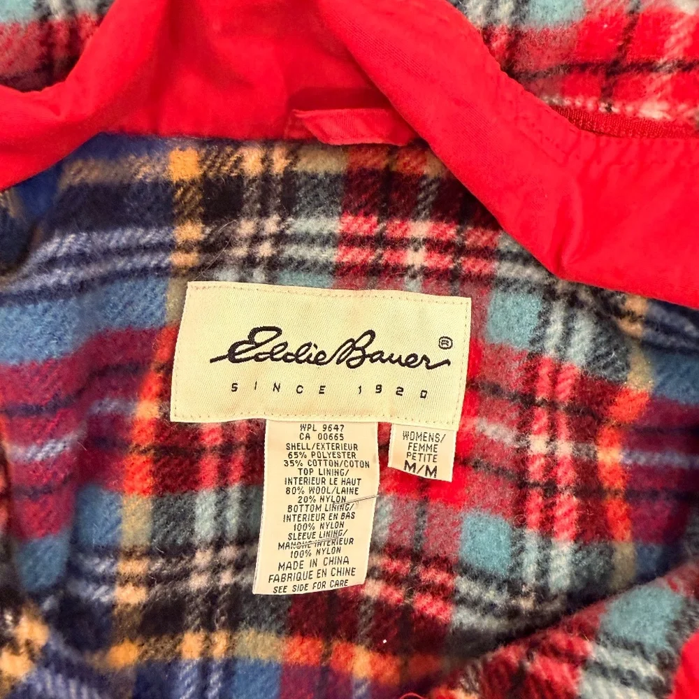 Eddie Bauer Women’s Red Utility Jacket – Medium Petite – Plaid Fleece Lined - Picture 2 of 6
